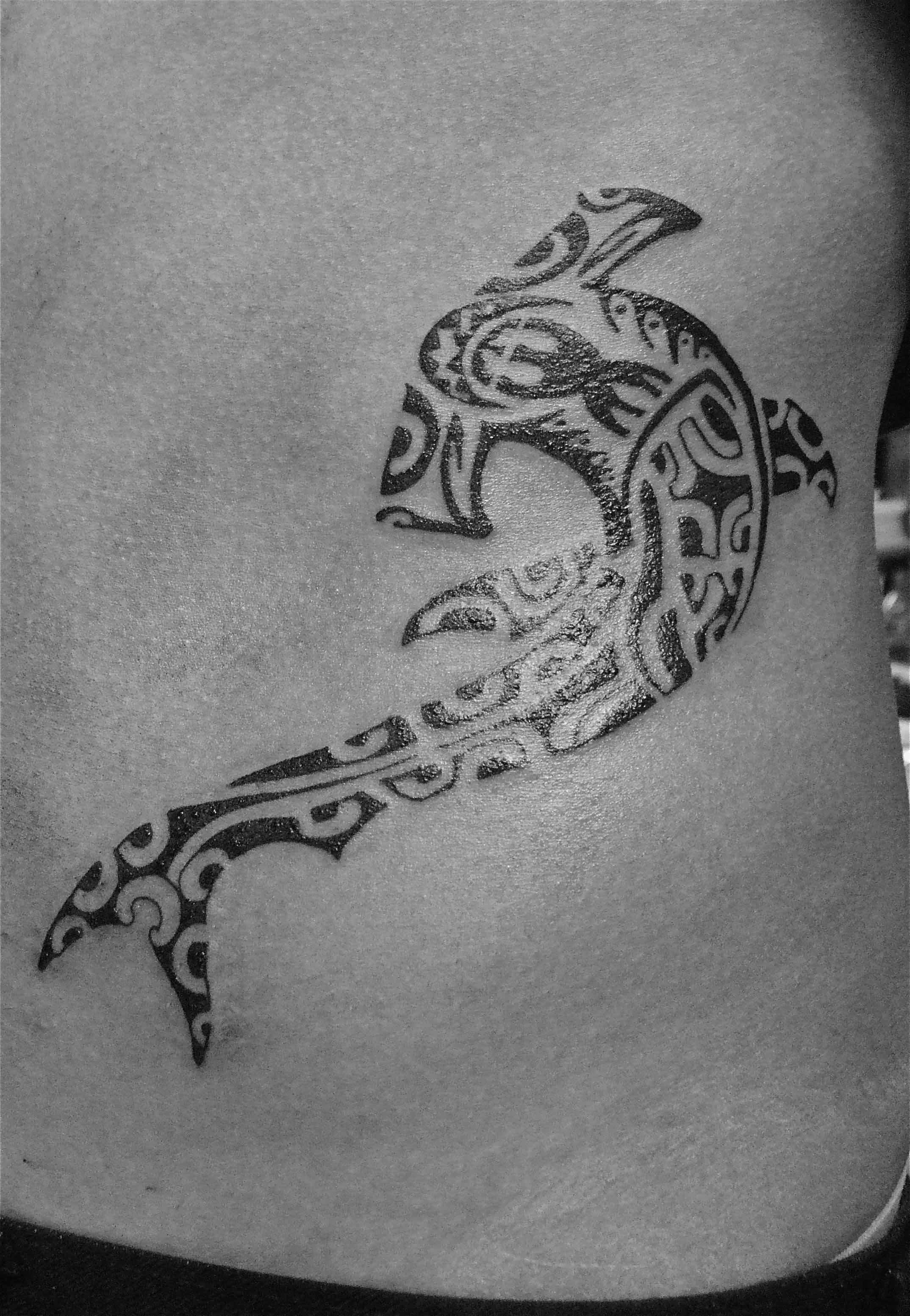 Black Ink Maori Hammerhead Shark Tattoo Design For Hip By Durb Morrison