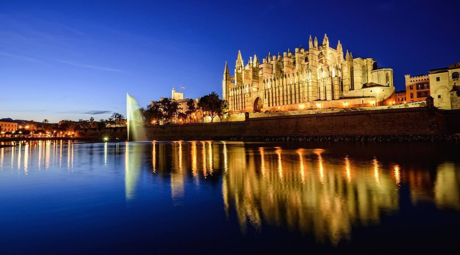 Cathedral Of Palma With Night Lights Beautiful View