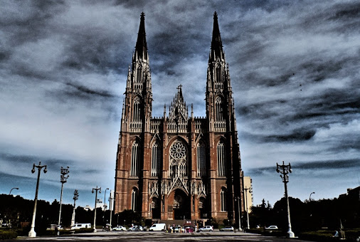 Cathedral Of La Plata With Black Clouds