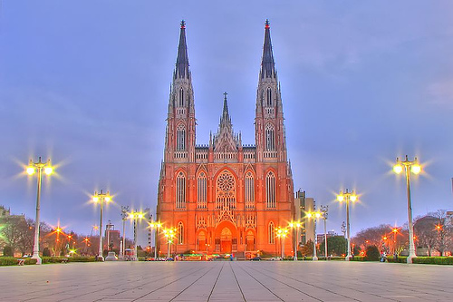 Cathedral Of La Plata With Night Lights