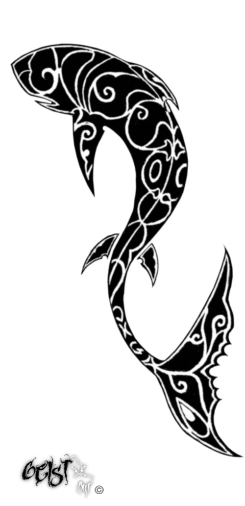 Classic Black Maori Shark Tattoo Design