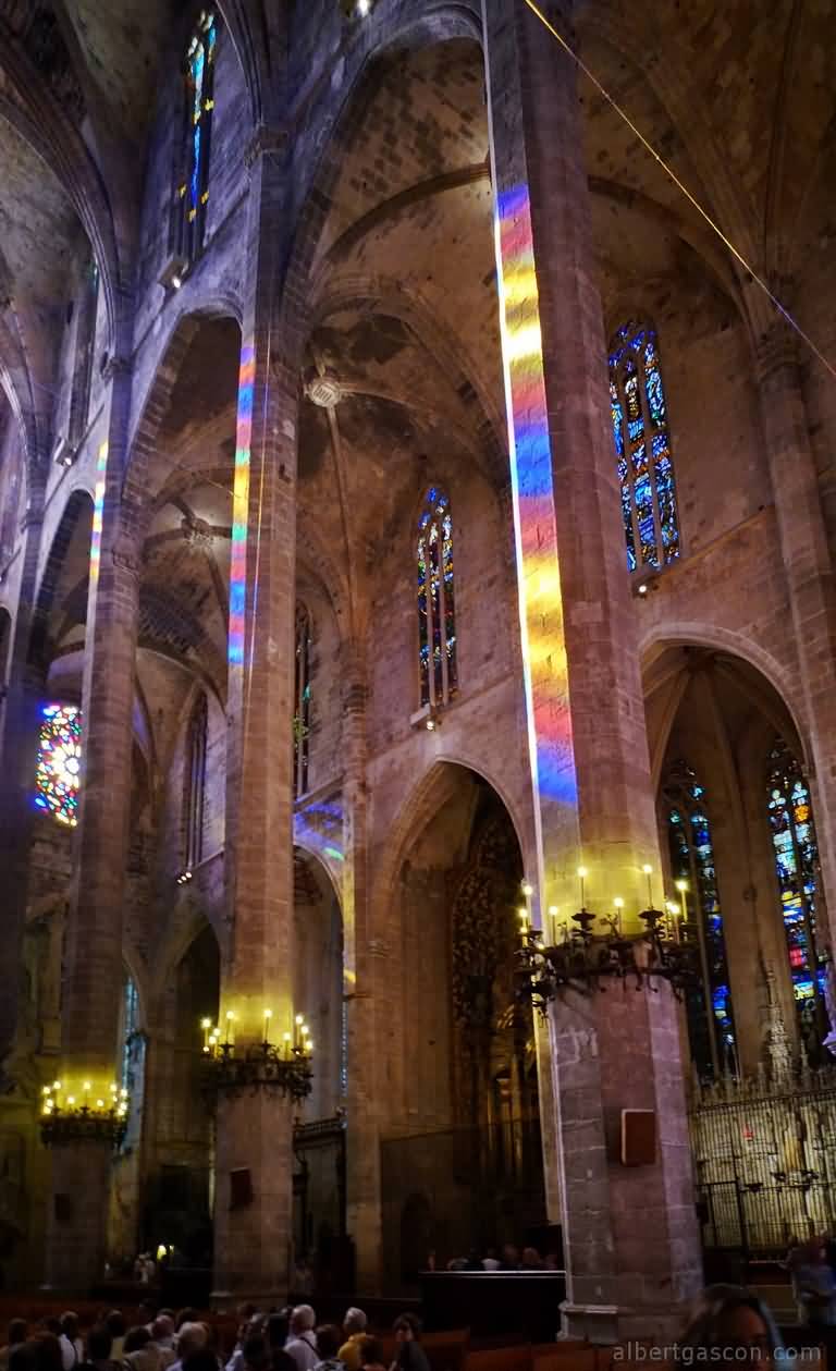 Columns With Colorful Lights Inside View