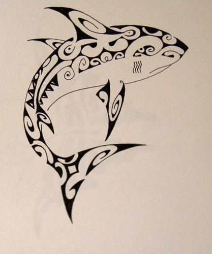 Cool Black Ink Maori Shark Tattoo Stencil By Bette