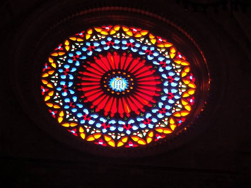 Details Of Rose Window Inside The Palma Cathedral