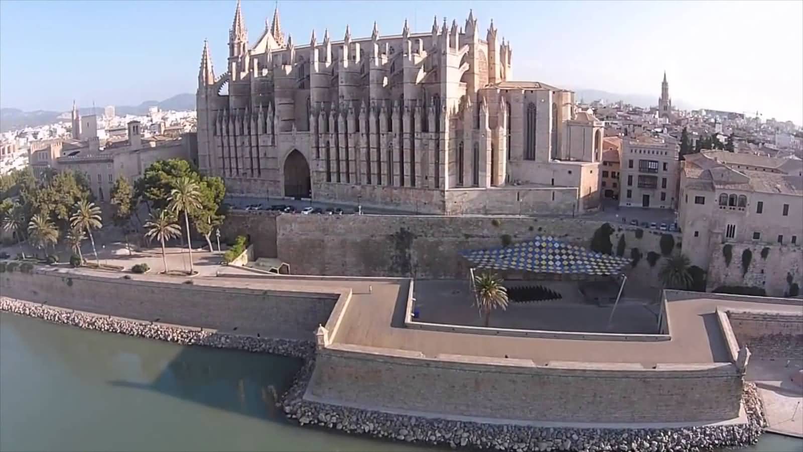 Drone View Of The Palma Cathedral In Barcelona