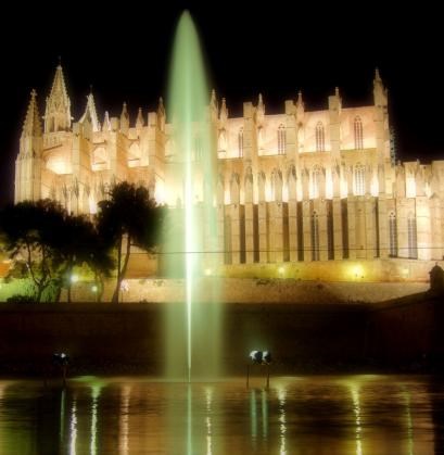 Fountain And Palma Cathedral Looks Beautiful At Night