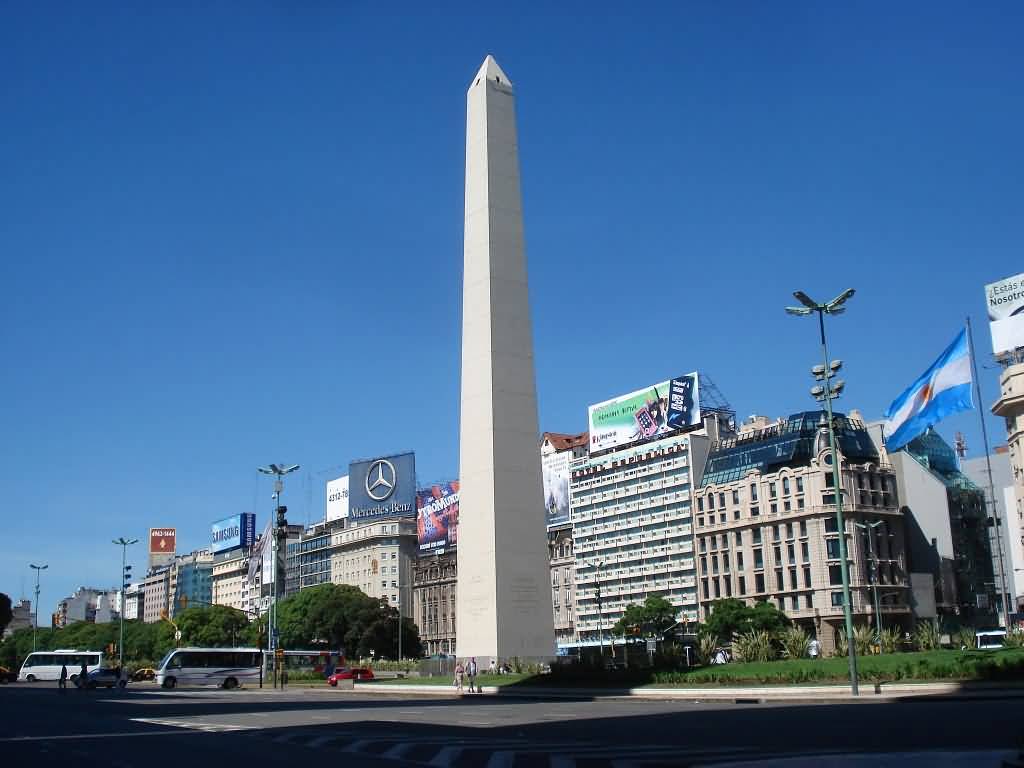 Full View Of The Obelisco De Buenos Aires In Argentina