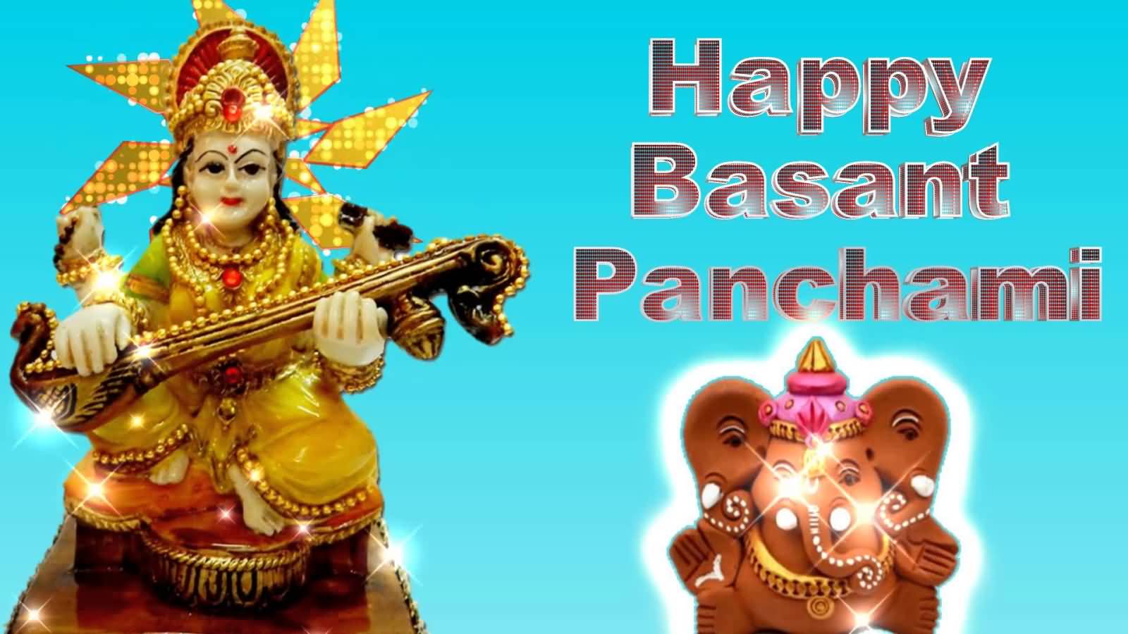 Happy Basant Panchami Goddess Saraswati And Lord Ganesha Picture