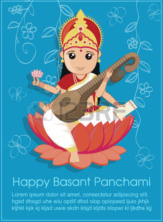 Happy Basant Panchami Goddess Saraswati Illustration