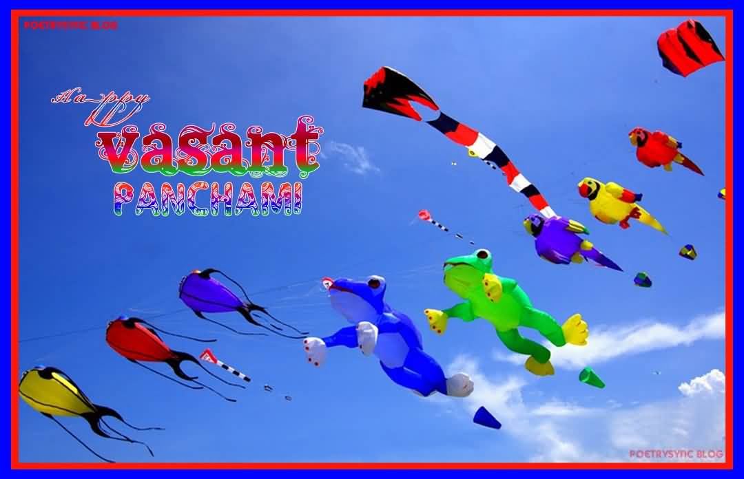 Happy Vasant Panchami Colorful Kites In Sky