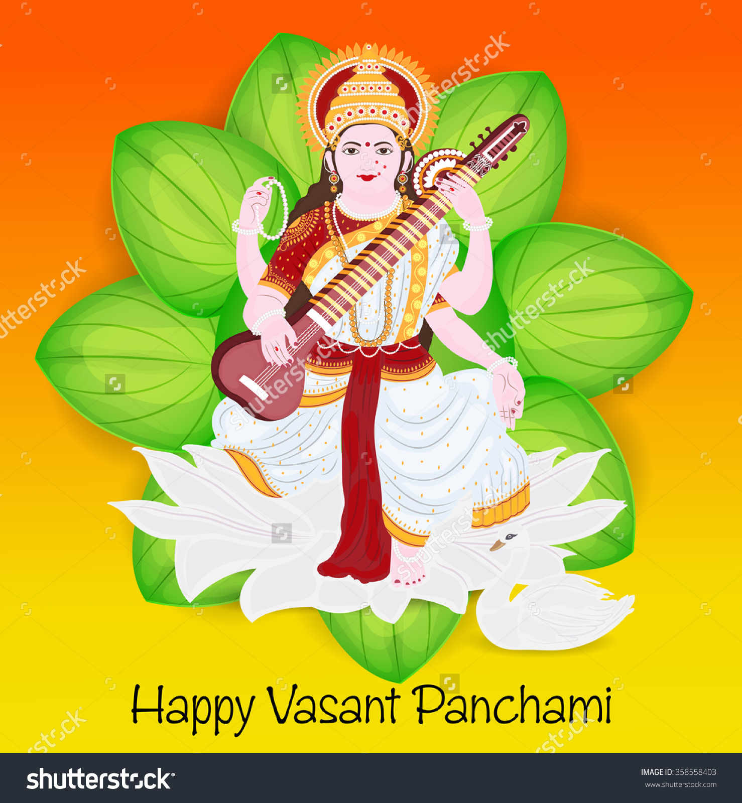 Happy Vasant Panchami Goddess Saraswati Illustration