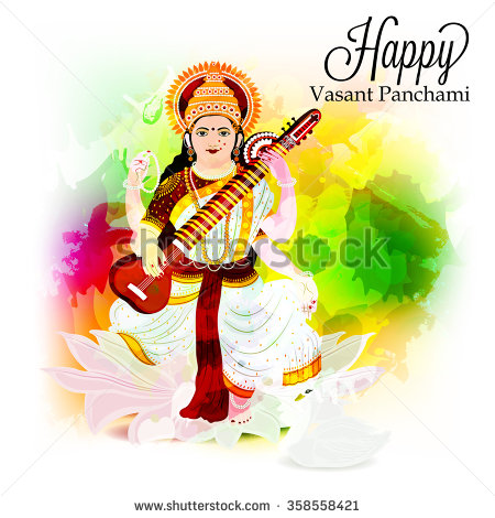 Happy Vasant Panchami Goddess Saraswati With Veena