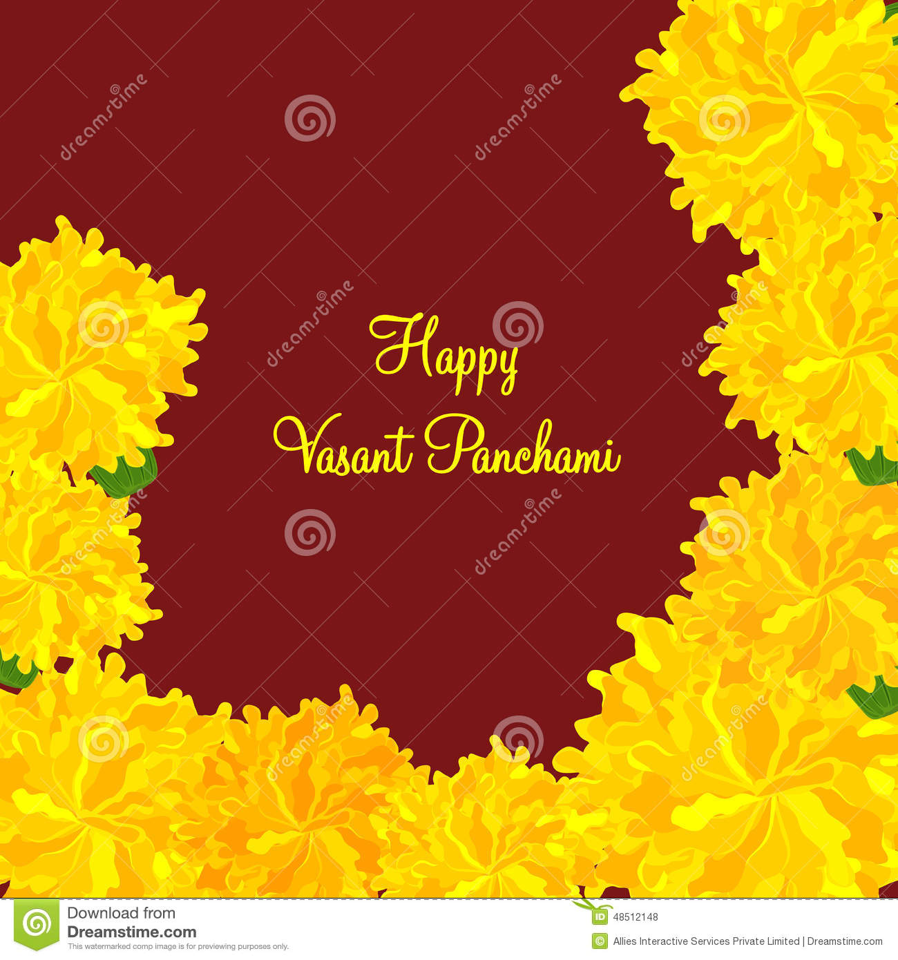 Happy Vasant Panchami Yellow Flowers Illustration