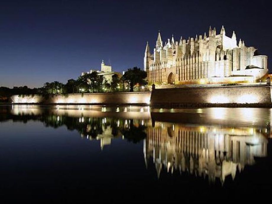 Illuminated Cathedral Of Palma At Night