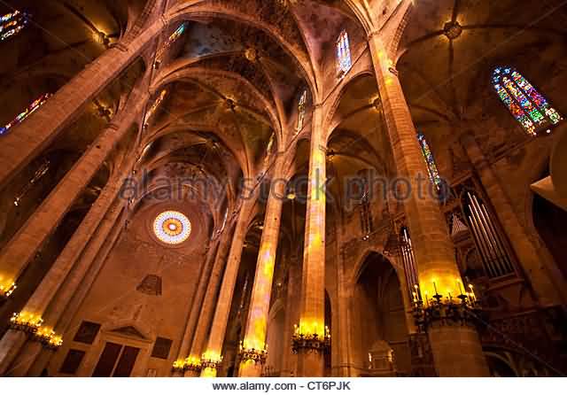 Interior Of Palma Cathedral Showing Rose Window