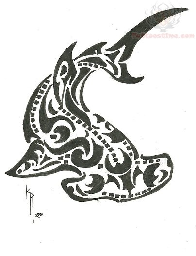 Latest Black Maori Hammerhead Shark Tattoo Design