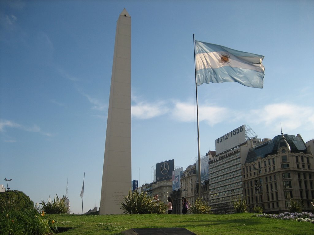 Obelisco de Buenos Aires With Waving Argentina Flag