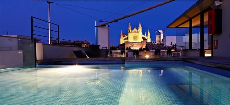 Palma Cathedral Lit Up At Night View From The Hotel Tres