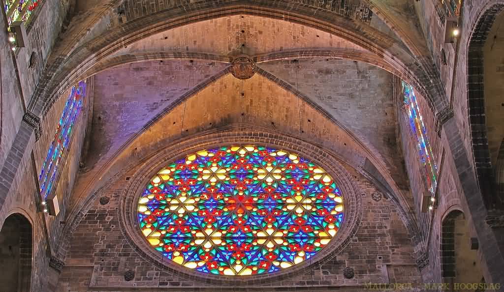 Rose Window Inside The Palma Cathedral