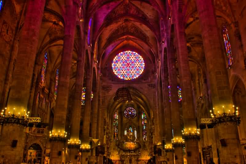 Rose Window Inside The Palma Cathedral