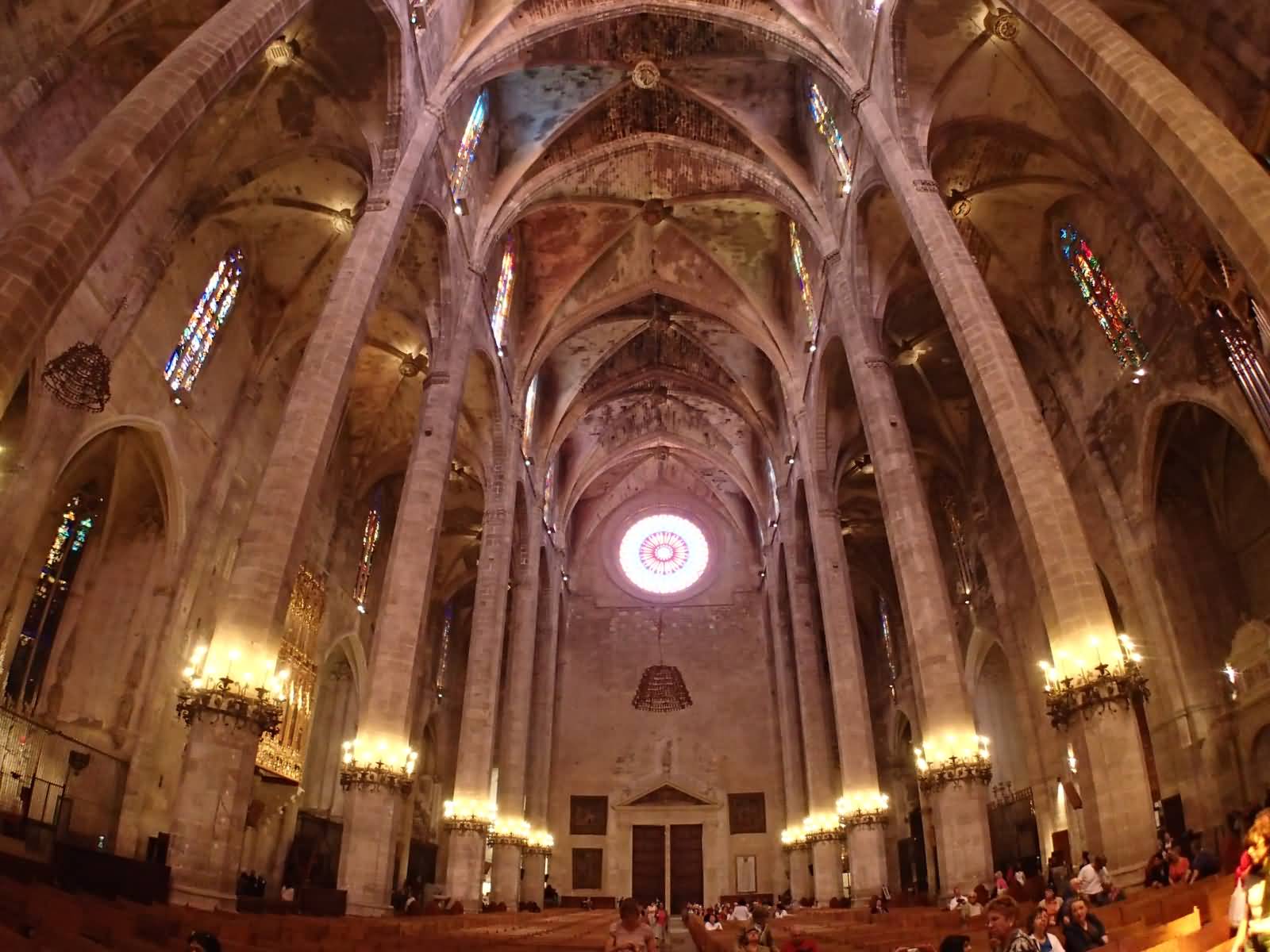 Rose Window Showing Inside The Palma Cathedral