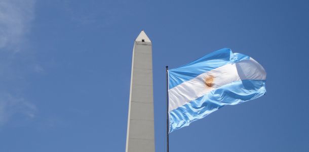 Top View Of The Obelisco de Buenos Aires With Argentina Flag