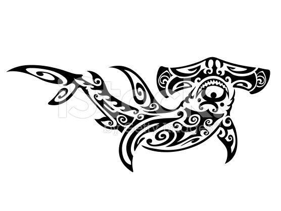 Wonderful Black Maori Hammerhead Shark Tattoo Design