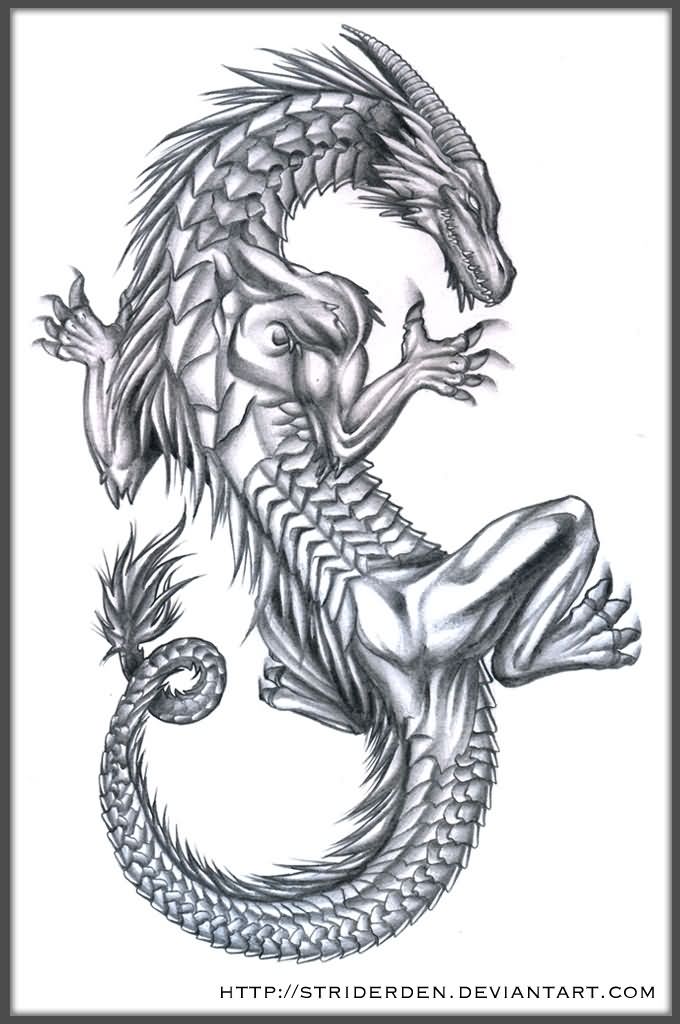 Attractive Black And Grey Chinese Dragon Tattoo Design