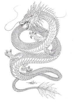 Classic Grey Ink Chinese Dragon Tattoo Design