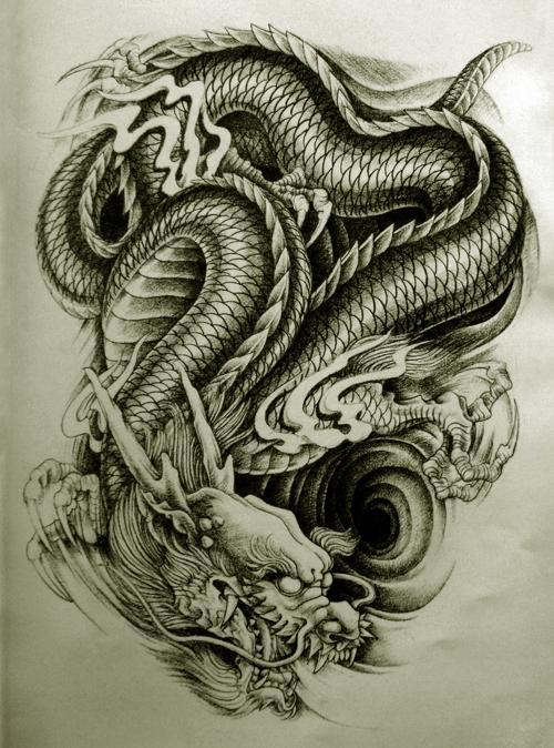 Cool Black Ink Chinese Dragon Tattoo Design