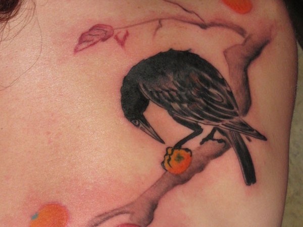 Crow Sit On Branch Tattoo For Girls