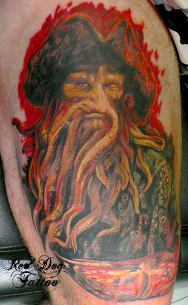 Davy Jones Tattoo On Right Thigh