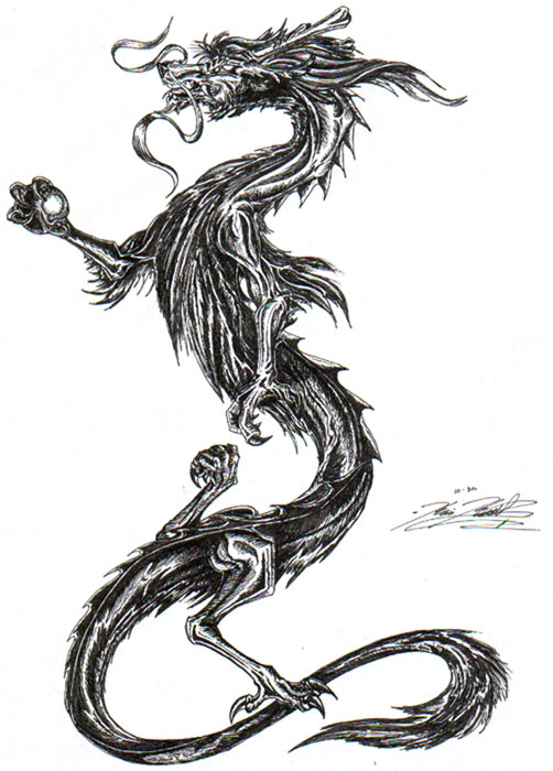 Fantastic Black Ink Chinese Dragon Tattoo Design