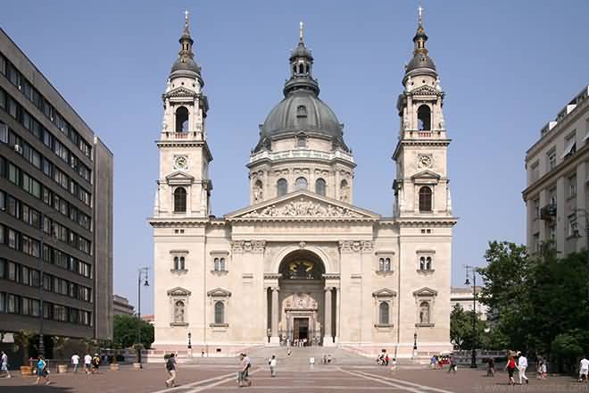 Front Facade Of The Saint Stephen's Basilica In Budapest