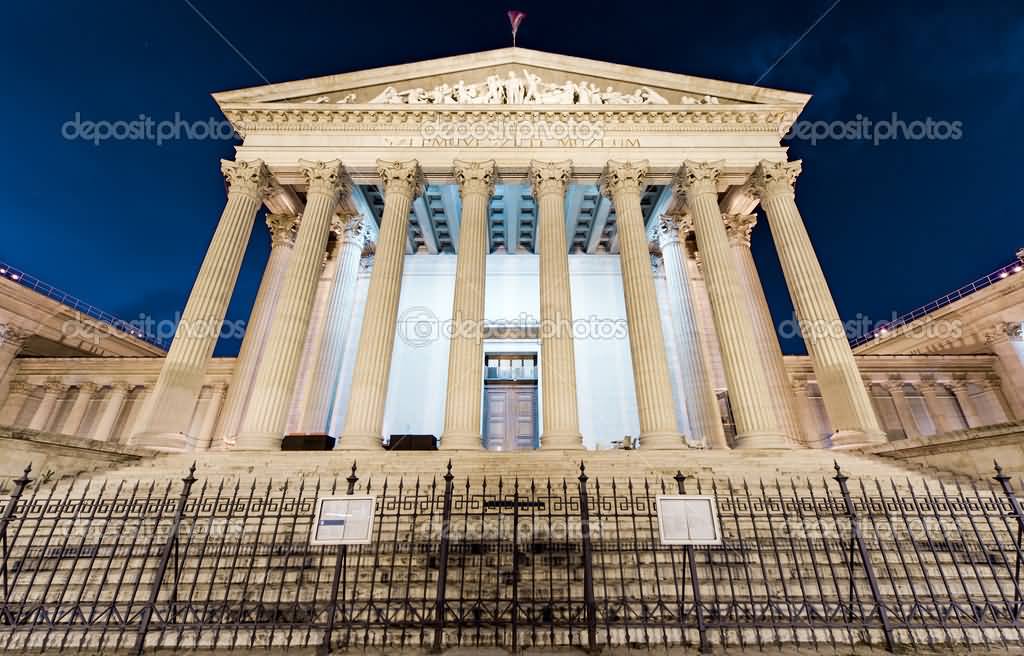 Front View Of The Hungarian National Museum At Night