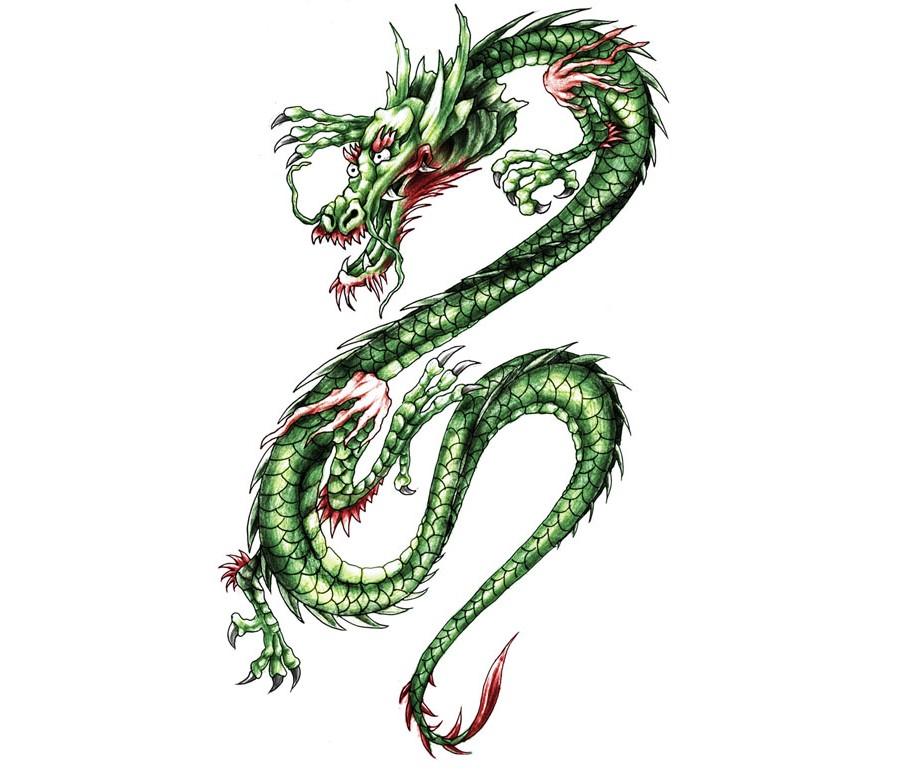 Green Ink Chinese Dragon Tattoo Design