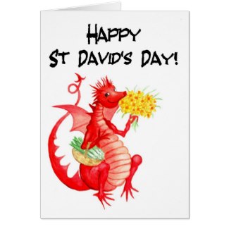 Happy Saint David’s Day Cute Red Dragon Greeting Card