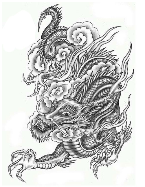 Inspiring Black Ink Chinese Dragon Tattoo Design