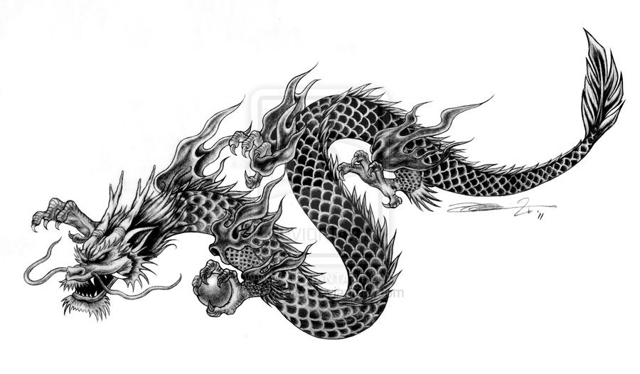 Latest Black Ink Chinese Dragon Tattoo Design