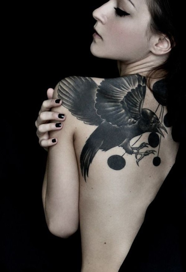 Left Back Shoulder Black Crow Tattoo