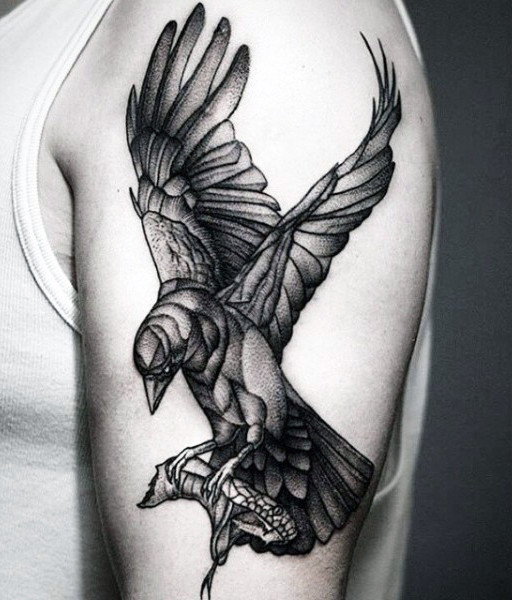 Left Half Sleeve Crow Tattoo Idea