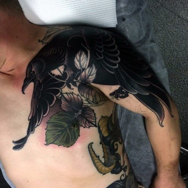 Left Shoulder Crow Tattoo For Men