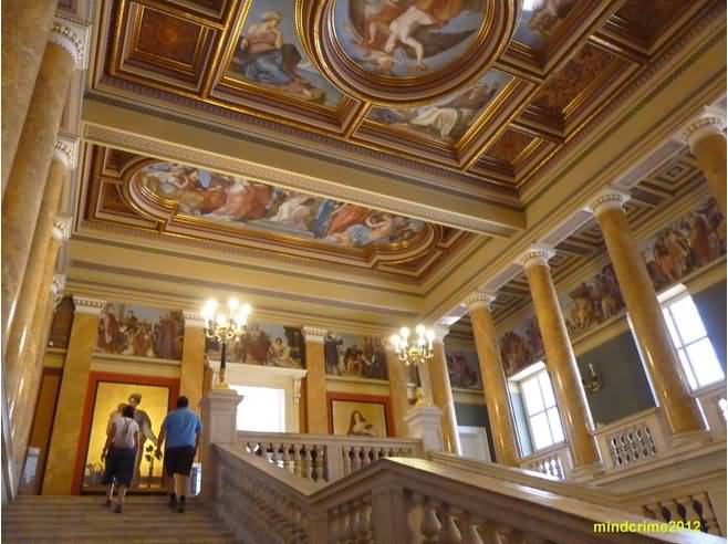 Mosaic Art On The Ceiling Inside The Hungarian National Museum