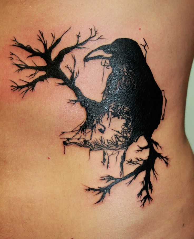 Nice Tree And Black Crow Tattoo