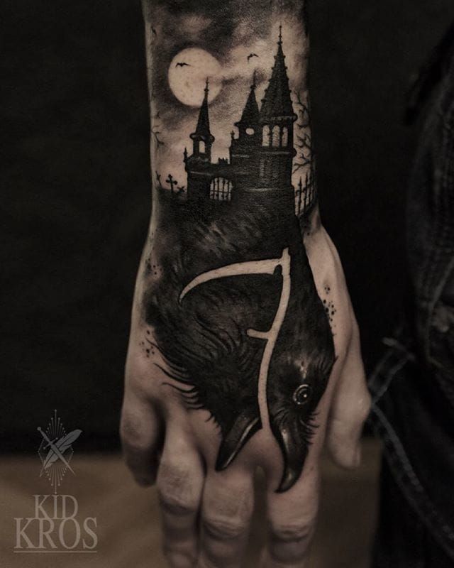 Right Hand Black Crow Tattoo