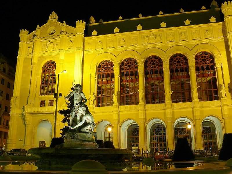 The Vigado Concert Hall And Fountain Lit Up At Night