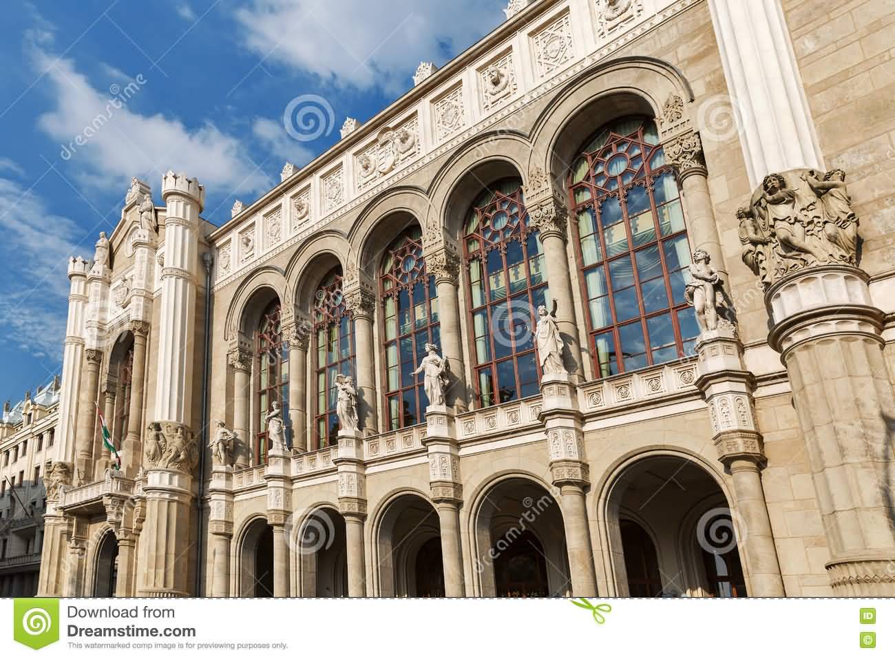 Vigado Concert Hall Facade On Danube Promenade In Budapest, Hungary