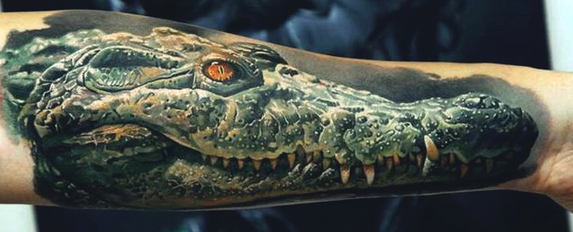 Attractive 3D Alligator Tattoo Design For Forearm