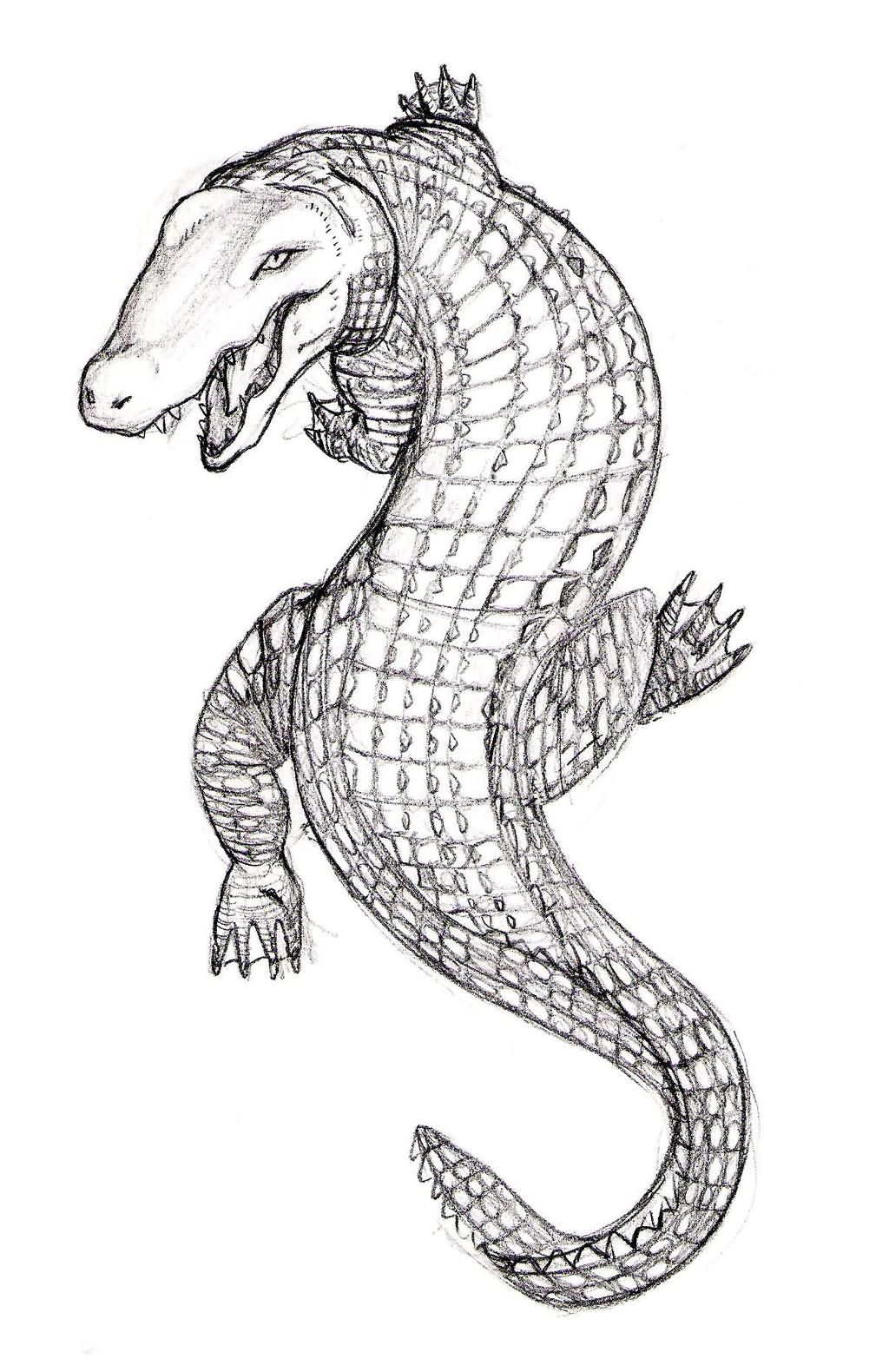 Classic Black And Grey Alligator Tattoo Design