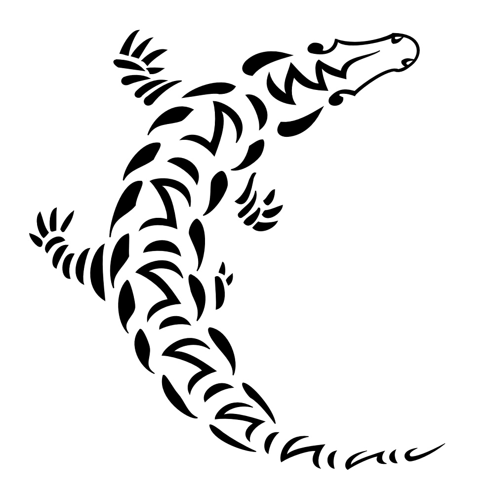 Classic Black Outline Alligator Tattoo Stencil